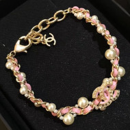 Chanel Chain and Leather Bracelet AB1510 Pink 2019