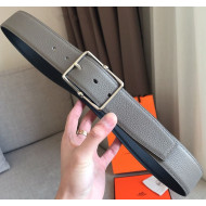 Hermes Saddle 38 Reversible Togo Calfskin Belt Grey/Black 2019