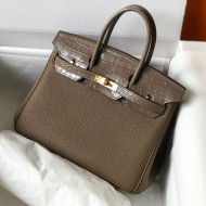 Hermes Touch Birkin Bag 25cm in Crocodile Embossed Leather and Togo Calfskin Grey/Gold 2021