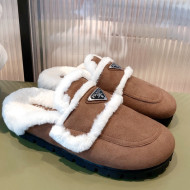 Prada Suede Shearling Slipper Dark Brown 2021