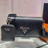 Prada Saffiano Leather Mini Envelope Bag 1BP020 Black 2021