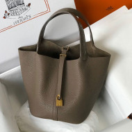 Hermes Touch Picotin Bag 22cm with Crocodile Embossed Leather Top Handle Elephant Grey/Gold 2020