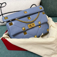 Valentino Roman Stud Lambskin Nappa Large Chain Bag 0188 Blue 2022