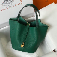 Hermes Touch Picotin Bag 22cm with Crocodile Embossed Leather Top Handle Green/Gold 2020