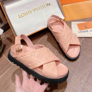 Louis Vuitton Paseo Flat Comfort Crossover Monogram Leather Sandals Pink 2022