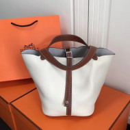 Hermes Togo Calfskin Leather Picotin Lock MM Bag White/Caramel 