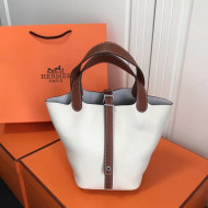 Hermes Togo Calfskin Leather Picotin Lock PM Bag White/Caramel 