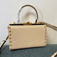 Valentino Rockstud Alcove Grainy Calfskin Box Bag Beige 2021 4400