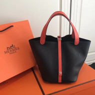 Hermes Togo Calfskin Leather Picotin Lock MM Bag Black/Orange