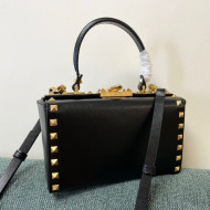 Valentino Rockstud Alcove Grainy Calfskin Box Bag Black Leather/Gold 2021 4400