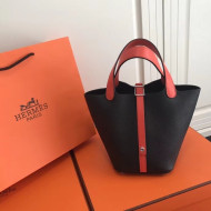 Hermes Togo Calfskin Leather Picotin Lock PM Bag Black/Orange