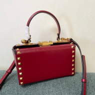 Valentino Rockstud Alcove Grainy Calfskin Box Bag Red 2021 4400