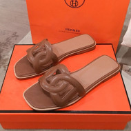 Hermes Aloha Calfskin Fringe Flat Slide Sandal Brown 2020