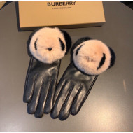 Burberry Lambskin and Cashmere Gloves with Pompon Black/Pink 2021 05