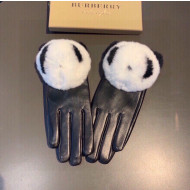 Burberry Lambskin and Cashmere Gloves with Pompon Black/White 2021 06