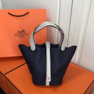 Hermes Togo Calfskin Leather Picotin Lock PM Bag Deep Blue/White