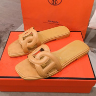 Hermes Aloha Calfskin Fringe Flat Slide Sandal Yellow 2020