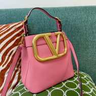 Valentino Supervee Calfskin Bucket Bag with Maxi VLogo Pink 2021 1122