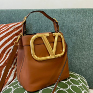 Valentino Supervee Calfskin Bucket Bag with Maxi VLogo Brown 2021 1122