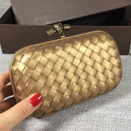 Bottega Veneta Small Lambskin Woven Knot Clutch Bronze Gold 