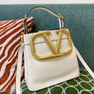 Valentino Supervee Calfskin Bucket Bag with Maxi VLogo White 2021 1122