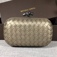 Bottega Veneta Small Lambskin Woven Knot Clutch Silver Grey