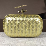 Bottega Veneta Small Lambskin Woven Knot Clutch Bright Gold