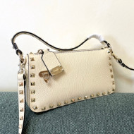 Valentino Small Rockstud Grainy Calfskin Crossbody Bag White 2021 5500