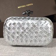 Bottega Veneta Small Lambskin Woven Knot Clutch Bright Silver