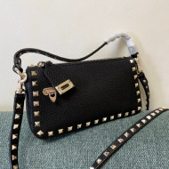 Valentino Small Rockstud Grainy Calfskin Crossbody Bag Black 2021 5500