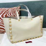 Valentino Roman Stud Tote Bag in Grainy Calfskin White 2021 0066