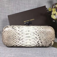 Bottega Veneta Large Snakeskin Woven Knot Clutch Grey/White