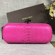 Bottega Veneta Large Snakeskin Woven Knot Clutch Hot Pink