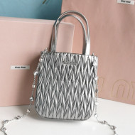 Miu Miu Matelasse Nappa Lambskin Mini Tote Bag 5BA220 Silver 2021