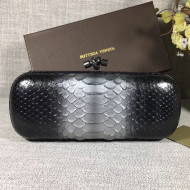 Bottega Veneta Large Snakeskin Woven Knot Clutch Black/Grey/Silver