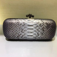 Bottega Veneta Large Snakeskin Woven Knot Clutch Grey/White