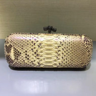 Bottega Veneta Large Snakeskin Woven Knot Clutch Gold/Grey