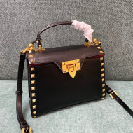 Valentino Small Rockstud Alcove Grainy Calfskin Handbag Black Leather 2021 0488