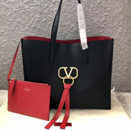 Valentino Large VRING Shopping Tote 0090 Black 2019