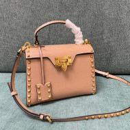 Valentino Small Rockstud Alcove Grainy Calfskin Handbag Nude Pink 2021 0488