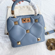 Valentino Small Roman Stud Lambskin Top Handle bag 0199S Blue 2021