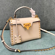 Valentino Small Rockstud Alcove Grainy Calfskin Handbag White 2021 0488