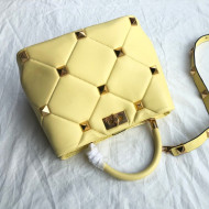 Valentino Large Roman Stud Lambskin Top Handle bag 0199L Yellow 2021