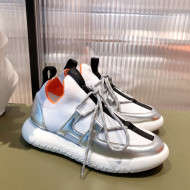 Hermes Duel Knit and Calfskin Sneakers White/Silver 2021 08