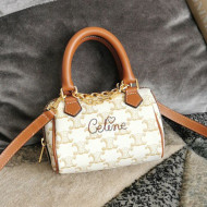 Celine Mini Boston Bag in Triomphe Canvas with Celine Cursive White 2021