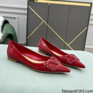 Valentino VLOGO SIGNATURE Patent Leather Flat Ballerina Deep Red 2022