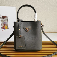 Prada Small Saffiano Leather Panier Bucket Bag 1BA217 Slate Grey 2020