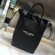 Saint Laurent Teddy Linen Cotton Bucket Bag Black 2021 8805