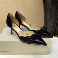 Jimmy Choo Crystal Bow Patent Leather Mid-Heel Pumps Black 2020