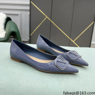 Valentino VLOGO SIGNATURE Patent Leather Flat Ballerina Blue 2022 